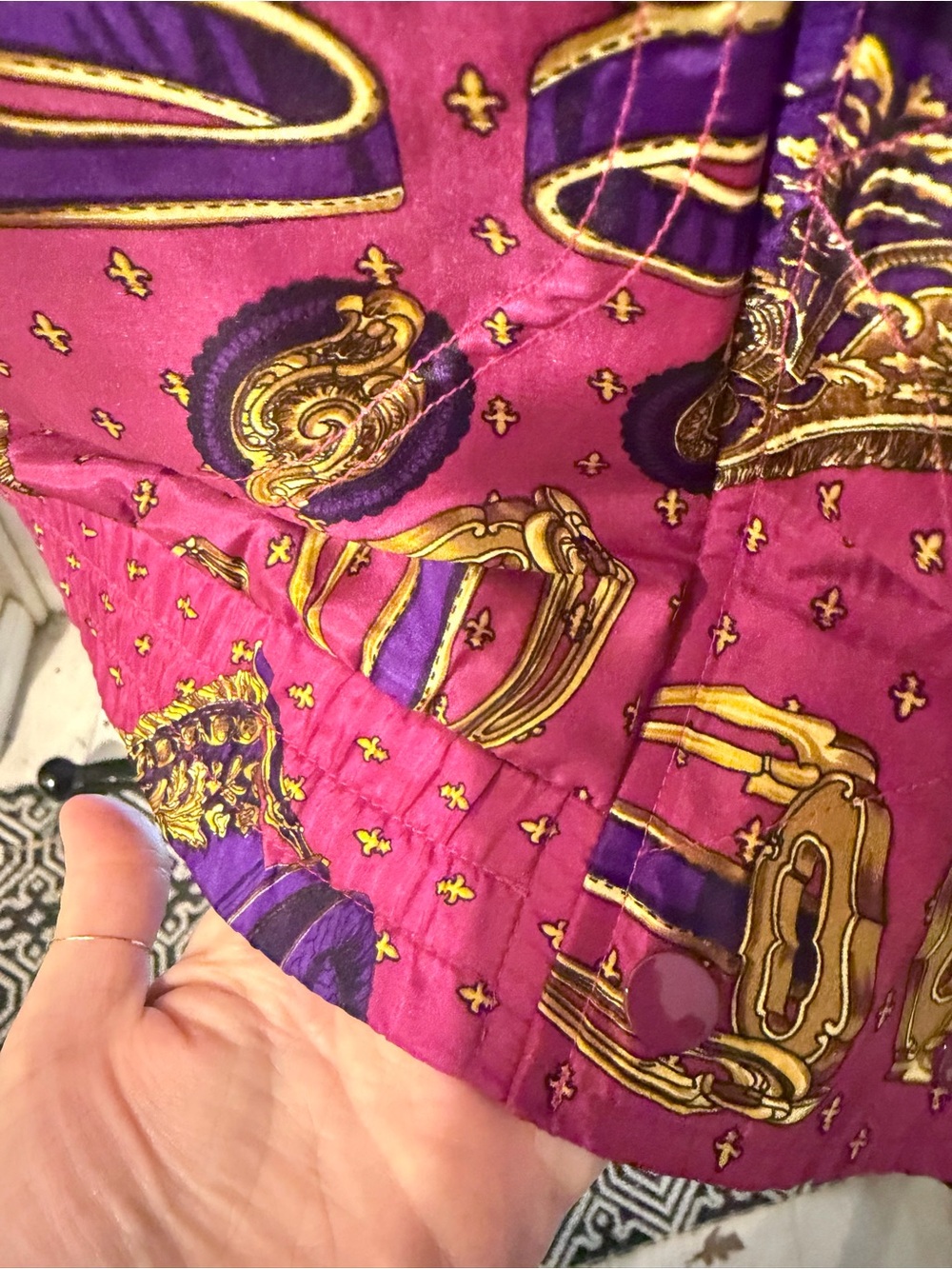 Vintage Regina Porter Women's Pink Purple Equestrian-Print Bomber Jacket Small - Picture 5 of 13